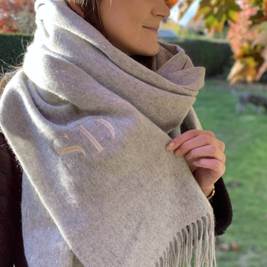 Embroidered Lambswool Blanket Scarf, scarf, - ALPHS 