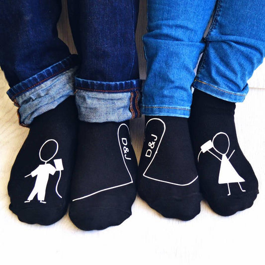 Personalised Couples Tin Can Telephone Socks, Socks, - ALPHS 