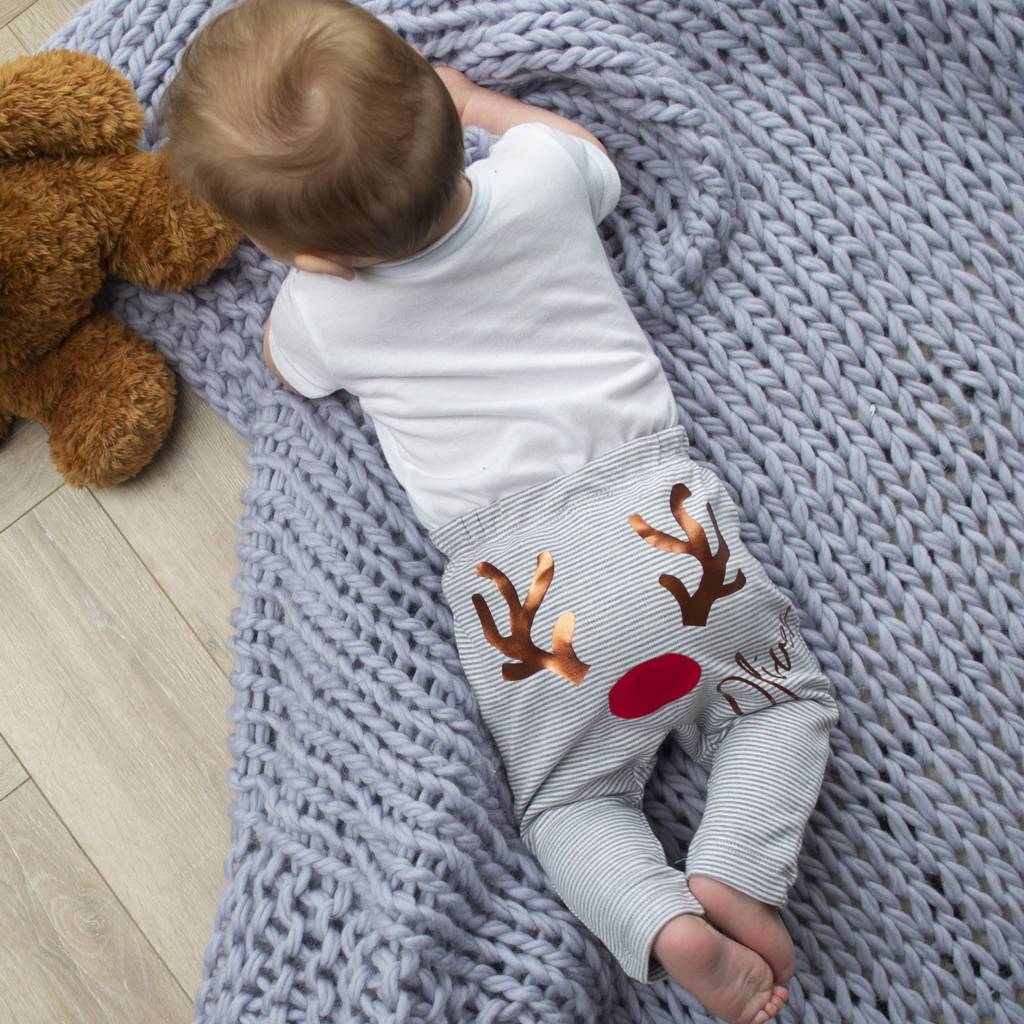 Personalised Reindeer  First Christmas  Baby Leggings, Leggings, - ALPHS 