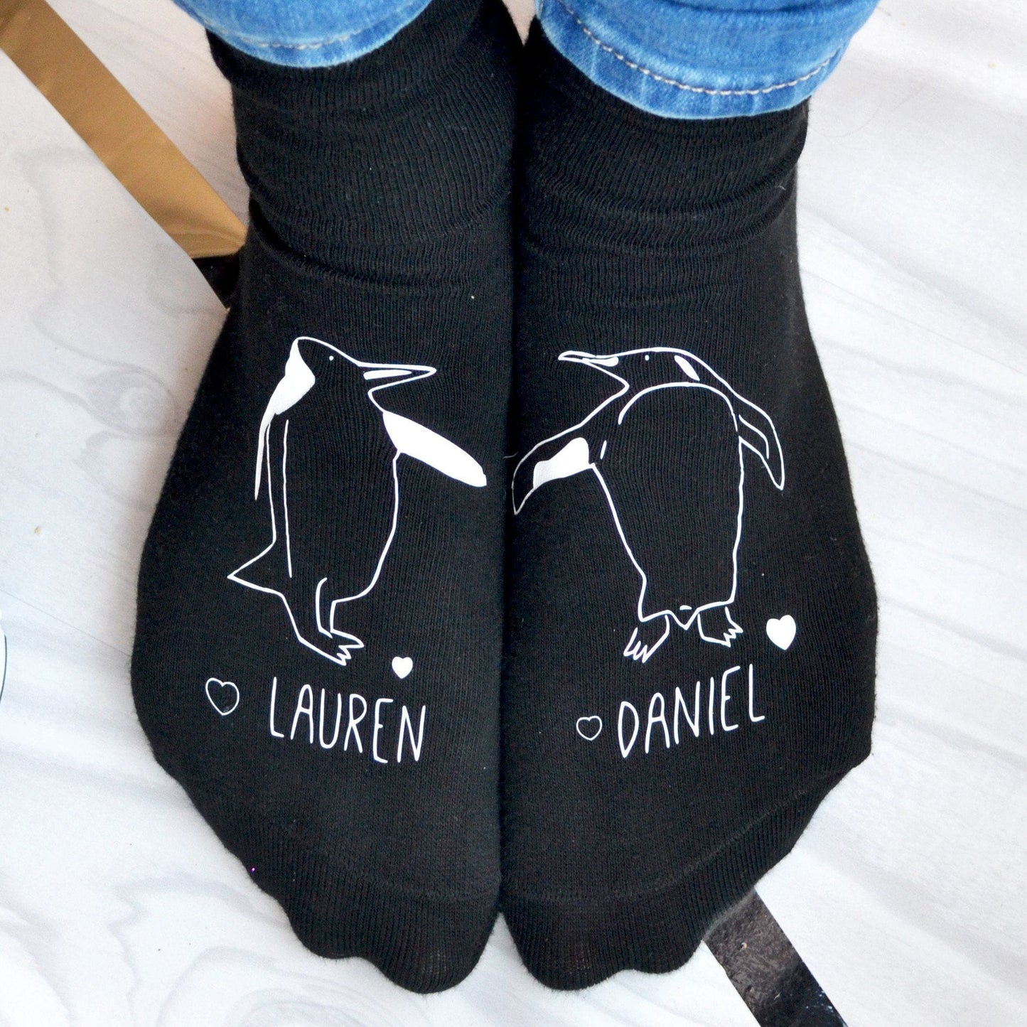 Personalised Gift Socks - Penguins In Love, socks, - ALPHS 