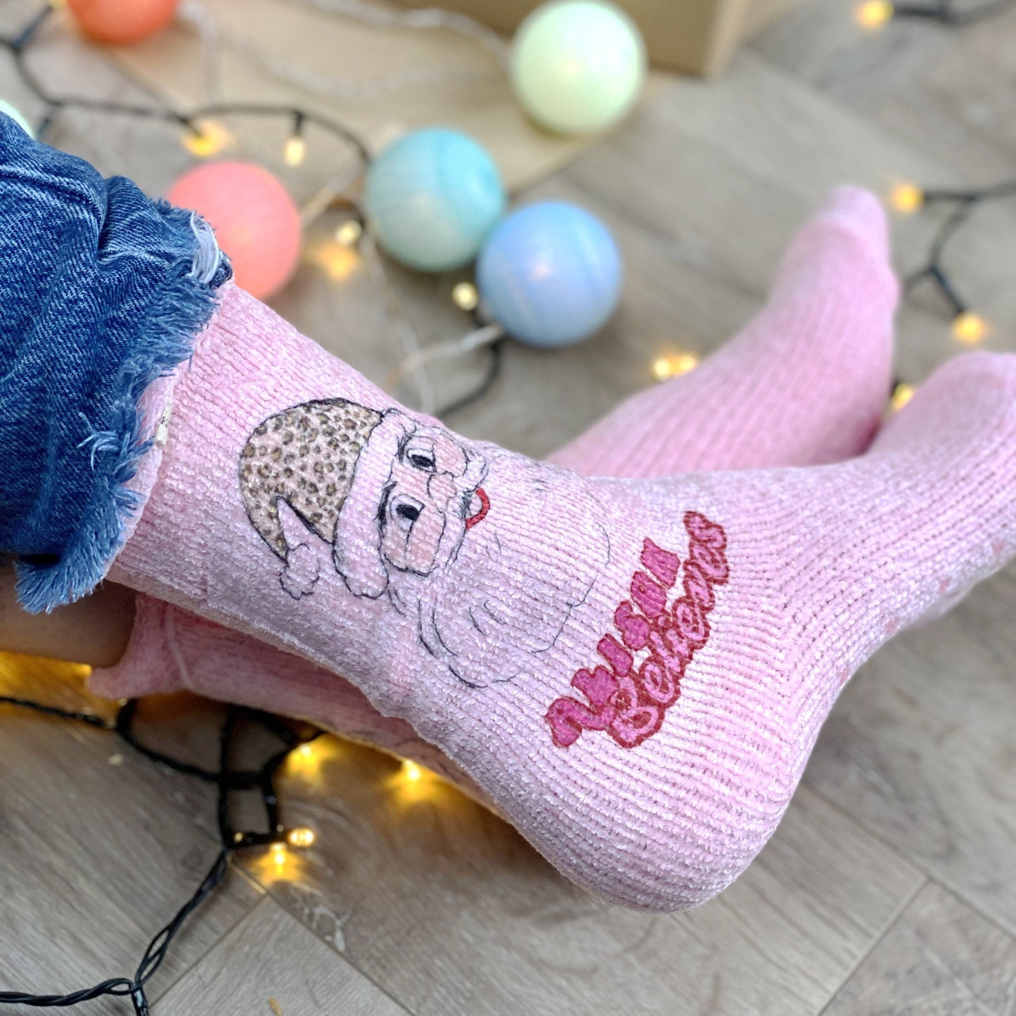 Personalised Pink Santa Slipper Socks